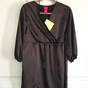 NWT DU JOUR Poly Satin Dress Brown Sz L -  Y2K